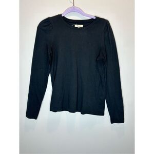 Madewell Black Shirred Shoulder 100% Cotton Top Size Small